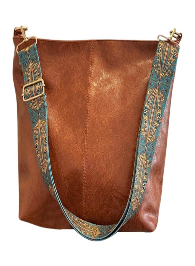 CALFOVERA Hobo Crossbody Bag for Women Vegan PU Leather Shoulder Purses Brown Stylish Wide Guitar Strap Tote Bucket Bag with Zipper for Working, Shopping, Traveling, Daily Use, Gifts - Image 1